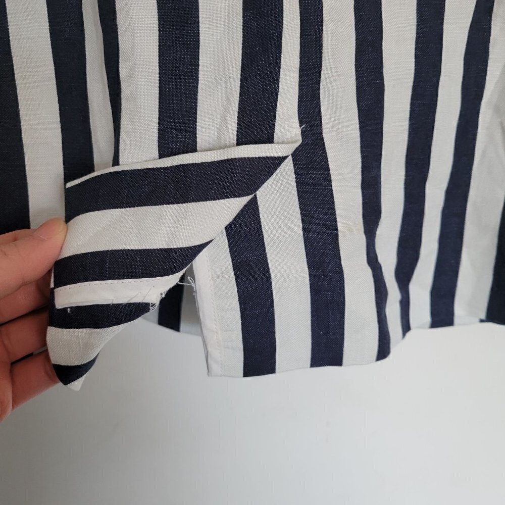 NEW Bardot White Navy Striped Colette Long Sleeve Linen Blazer Jacket Size 6 / S - Picture 6 of 11